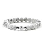 BERGERLIN Couple’s bracelet with letter Z in white – partner present with 6mm (almost ¼ inch) natural stone beads Basics