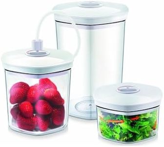 CASO Set de récipients sous vide, Récipients incassables et lavables au lave-vaisselle,3 récipients sous vide, Convient à toutes les machines sous vide CASO avec raccord de tuyau,Empilable