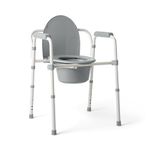 Medline 3-in-1 Steel Folding Bedside Commode, Commode Chair for Toilet is Height Adjustable, Can be Used as Raised Toilet, Supports 350 lbs