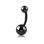 Belly Bars Navel Button Ring Body Piercing Jewellery Bar with Crystal Ball Surgical Steel 14G (Black, 2 x Plain Balls)