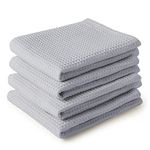 Encasa Homes Anti-Bacterial Kitchen Dish Towels X-Large 18 x 28 inch (4pc Set) Highly Absorbent Waffle Cloth Teatowel for Cleaning & Quick Drying of Plates & Glasses, Eco-Friendly Cotton - Light Grey