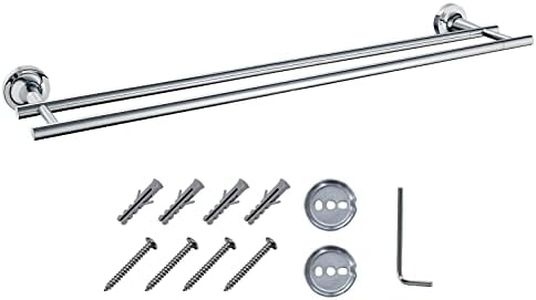 JASSFERRY Wall Mounted Towel Bar 600-mm Double Mount Bath Towel Storage Rail Dual Rod for Bathroom Kitchen Door Chrome