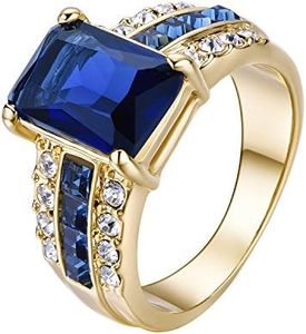 Yoursfs Blue Aquamarine Ring Big 18k Yellow Gold Plated Sapphire Crystal Solitaires for Woman Gift