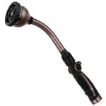 RESTMO Watering Wand, Heavy Duty Metal Garden Hose Wand with Thumb Flow Control, 15-Inch Long Hose Nozzle Sprayer with 10 Spray Patterns, Ideal to Water Hanging Baskets and Shrubs, Oil Rubbed Bronze