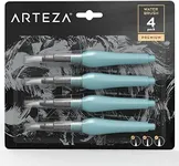 ARTEZA Water Brush Pen, Set of 4, Assorted Soft Nylon Bristle Tips, Self-Moistening Water Brush, Refillable Water Pen