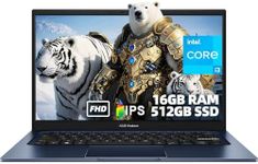 ASUS Vivobook 14" Laptop, FHD Anti-Glare Display, Intel Core i3-1315U, 16GB RAM, 512GB SSD, Windows 11 S Mode, Lightweight Design, Quiet Typing, for Student and Home Office Use, Blue