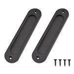 MOROBOR Oval Recessed Sliding Door Pulls, 2pcs Matte Black Flush Pull Aluminum Alloy Closet Door Finger Pulls with Mounting Screws for Sliding Barn Door/15cm