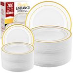 200pcs Party Plate Combo Set, 100 10" Plates White with Gold Rim, 100 7" Plates White with Gold Rim