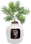 Good Pet Stuff, The Original Hidden Litter Box Starter Kit, Round Enclosed Cat Litter Box Planter with Artificial Plants, Vented Carbon Odor Filter System, Florist Moss, Easy to Clean, White Birch