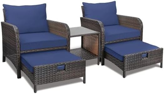 LEVELEVE Balcony Furniture 5 Piece Patio Conversation Set, PE Wicker Rattan Outdoor Lounge Chairs with Soft Cushions 2 Ottoman&Glass Table for Porch, Lawn-Brown Wicker