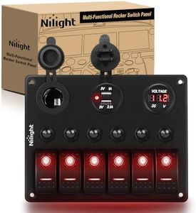 Nilight 6 Gang ON Off Rocker Switch Panel Red Backlit 12V 24V LED Digital Voltmeter 3.1A Dual USB Charger Cigarette Lighter Socket Overload Protection Switch Panel for Cars RVs Boats (90122F)