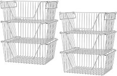 SANNO 14" Stacking Baskets Large Wire Baskets Organizer, Cabinet Storage Metal Baskets Organizer Sturdy Metal Wire Pantry Freezer Bin for Food, Fruit, & Vegetable Safe Organization set of 6