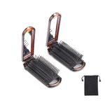 Yusong Mini Travel Hair Brush Set, Folding Hairbrush with Mirror For Women Girls Compact Pocket Size Comb For Purse, Gym, Trip, Swiming(Amber 2 Packs)