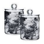 JUMBEAR 2 Pack Qtip Holder Organizer Dispenser Black Grey Textured Marble Bathroom Storage Canister Cotton Ball Holder Bathroom Containers for Cotton Swabs/Pads/Floss