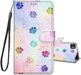 JRIANY for iPhone 11 Case, PU Leather iPhone 11 Wallet Case with Cute Pattern [Card Holder] [Kickstand], iPhone 11 Flip Case, Shockproof Cover Compatible with Apple iPhone 11, Footprint