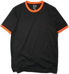 Zengjo Men's Ringer Tee Crewneck Athletic T Shirts Short Sleeve Sport Shirt for Men(Black/Orange,S)