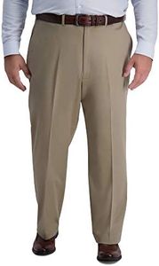 Haggar Men's Iron Free Premium Khaki Classic Fit Flat Front Expandable Waist Casual Pant Regular and Big & Tall Sizes, Med Khaki- Bt, 44W x 34L