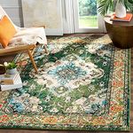 SAFAVIEH Boho Chic Rug for Living Room, Dining Room, Bedroom - Monaco Collection, Short Pile, in Forest Green and Light Blue, 122 X 170 cm