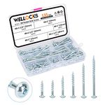 WELLOCKS Pocket Hole Screws 135 Pcs #8×2.54cm to 6.35cm Wood Screws Assortment Kit SQ2 Square drive Self Tapping Coarse Thread Pan Washer Head Deep Thread Sharp Point for Wood and Sheet Metal(D157)