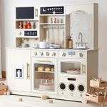 besrey Play Kitchen for Kids, Wooden Kids Play Kitchen Playset with Real Lights & Sounds, Toddler Toy Kitchen with Fun Cookware Accessories, Pretend Play Kitchen Gift for Age 3+