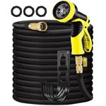 Expandable Garden Hose 100FT, Durable 3-Layers Latex Flexible Water Hose with 3/4" Solid Solid Brass Fittings,Kink Free Retractable Collapsible Gardening Flexible Hose Pipe,10 Function Nozzle (Black)