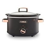 Tower T16042BLK Cavaletto 3.5 Litre Slow Cooker with 3 Heat Settings, Removable Pot and Cool Touch Handles, Black and Rose Gold