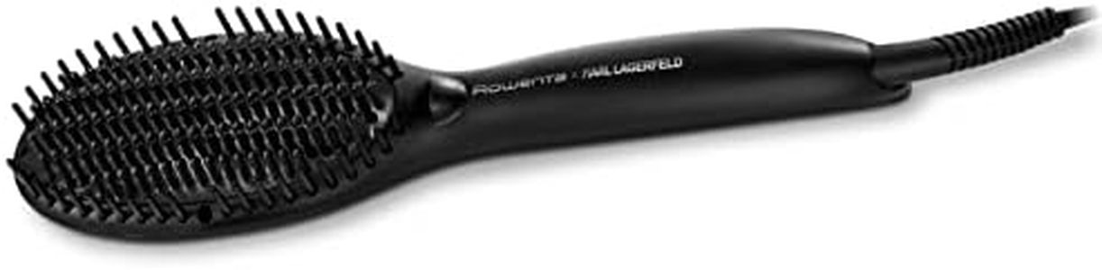 Rowenta x Karl Lagerfeld CF582L Powerstraight Spazzola riscaldante lisciante, in Ceramica, tutti i tipi di capelli anche i più spessi, lisciatura facile e veloce, Power Straight, nero