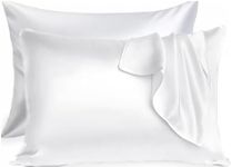 【2 Pack】 Mulberry Satin Silk Pillowcase, H HOME-MART 20"x 30" Satin Silk Pillowcases for Hair and Skin, Queen Size Pillow Case with Envelope Closure (White)