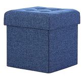 VIPREKHO Cube Shape Sitting Stool with Storage Box Living Foldable Storage Bins Multipurpose Clothes, Books and Toys Organizer with Cushion Seat Lid 30 X 30 X 30 cm (Blue)