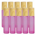 Essential Oil Roller Bottles 10 Pack 10 ml Frosted Glass Essential Oil Roller Bottles with Stainless Steel Roller Ball Cap Bulk for Essential Oils Roll on Bottles (Pink)