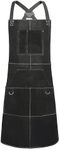 ANTAITHER Black Leather Welding Apron with 6 Pockets - Heavy Duty, Heat & Flame Resistant 36Inch
