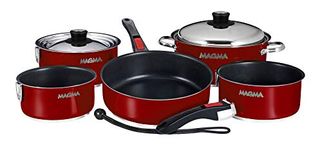 Magma A10-366-MR-2-IN Gourmet Nesting 10-Piece Red Stainless Steel Induction Cookware Set with Ceramica Non-Stick