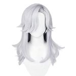 PWEINCY Women Wig for Genshin Sumeru Cyno Cosplay Costume Wigs Halloween Anime Simulated Scalp Long Silver White Hair