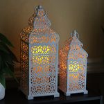 VELA LANTERNS Large Temple Moroccan Lantern Lamp Decorative Candle Holders for Ramadan Decorations, Hanging, Outdoor Patio or Porch, Indoor Home Decor, Weddings, White, Set of 2