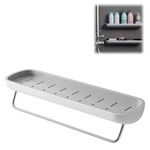 Mciluyaiio Easymount Bathroom Storage Shelf- No Drilling Required,Bathroom Shelves with Towel bar,Shampoo Holder for Shower Wall,Bathroom Organizer,Easy Drainage (B-Grey)