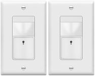 TOPGREENER PIR Motion Sensor Light Switch, Occupancy & Vacancy Motion Sensor Switch, 𝐎𝐩𝐞𝐫𝐚𝐛𝐥𝐞 𝐖𝐢𝐭𝐡𝐨𝐮𝐭 𝐆𝐫𝐨𝐮𝐧𝐝 𝐖𝐢𝐫𝐞, No Neutral Wire, Single Pole, TDOS5-HL-W-2PCS, White