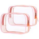 PLULON 2 Pack Travel Toiletry Bag, TSA Approved Toiletry Bag Clear Makeup Bag Quart Size Portable Cosmetic Bags Carry on Travel Accessories Bag for Women Men - Pink