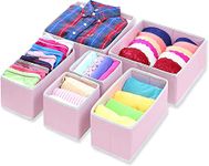 House of Quirk Foldable Clothing Storage Box Closet Dresser Drawer Organizer Cube Basket Bins Divider With Drawers For Underwear,Bras,Socks,Ties,Scarves,Set Of 6(Pink,Non-Woven&Cardboard)