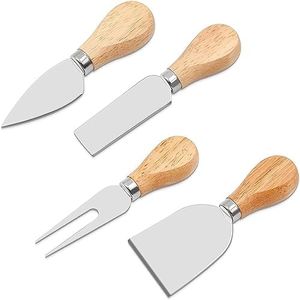 Cheese Knives Set, 4Pcs Stainless Steel Wood Handle Cheese Knife, Wood Handle Stainless Steel Cheese Cutter Fork Spreader Slicer,Cheese Slicer Cheese Cutter Cheese Fork Cheese Knife Spreader