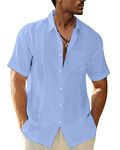 LVCBL Men's Linen Shirt Breathable V-Neck Business Travel Light Blue XL