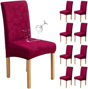 Genina Waterproof Dining Chair Covers Set of 8,Stretch Dining Room Chair Slipcovers with Leaf Jacquard,Removable Kitchen Chair Protector for Home,Restaurant,Banquet-Wine