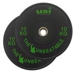 USI UNIVERSAL Olympic Weight Plates, BPB Black 10kg Pair Rubber Bumper Weight Plates Fits With 51mm Barbell, Thick Plates With Medium Bounce, Ideal For Cross Training, Weight Gym Bumper Plates