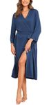 Lovasy Dressing Gowns for Women UK Long Women's Robe Soft Ladies Kimono Dressing Gowns Lightweight Knit Bath Robes for Women Loungewear Nightwear with Pocket for All Seasons,Blue,M