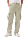 The Souled Store Solids: Light Green Men and Boys Straight Fit Cotton Blend Cargo Pants