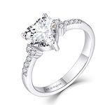 JO WISDOM Women Ring,925 Sterling Silver Solitaire Heart Engagement Wedding Anniversary Promise Ring with 7.5 * 7.5mm 5A Cubic Zirconia,Jewellery for Women,P