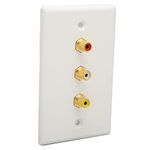 3 Port Wall Plate, 1080P AV Media Wall Outlet Plates for Subwoofer Audio Port Home Theater AV, Gold Plated Connector