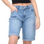 NOROZE Women's Ladies Knee Length Denim Stretchy Bermuda Shorts Contrast Turn Up Cropped Jean Shorts Denim Capri Pants Rolled-Up Hem Casual Summer Classic Cotton Pants with Pockets