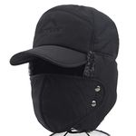 IPENNY Unisex Winter Warm Trapper Hat 3 in 1 Faux Fur Bomber Hat Earflap with Mask Full Face Protective Cover Windproof Trooper Hat Baseball Cap Snow Ski Cap for Cycling Camping Hiking Black