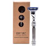 Parker 43M Heavyweight All-Metal Triple Blade Razor – Shaving Razor with Brass Frame + Deluxe Textured Chrome Handle - One Gillette Mach 3 Razor Blade Included