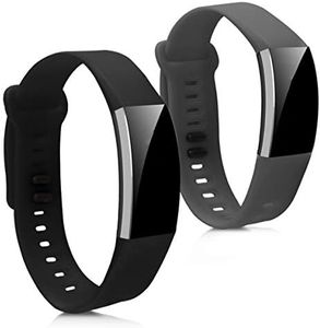 kwmobile Straps Compatible with Huawei Band 2 / Band 2 Pro Straps - 2x Replacement Silicone Watch Bands - Grey/Black